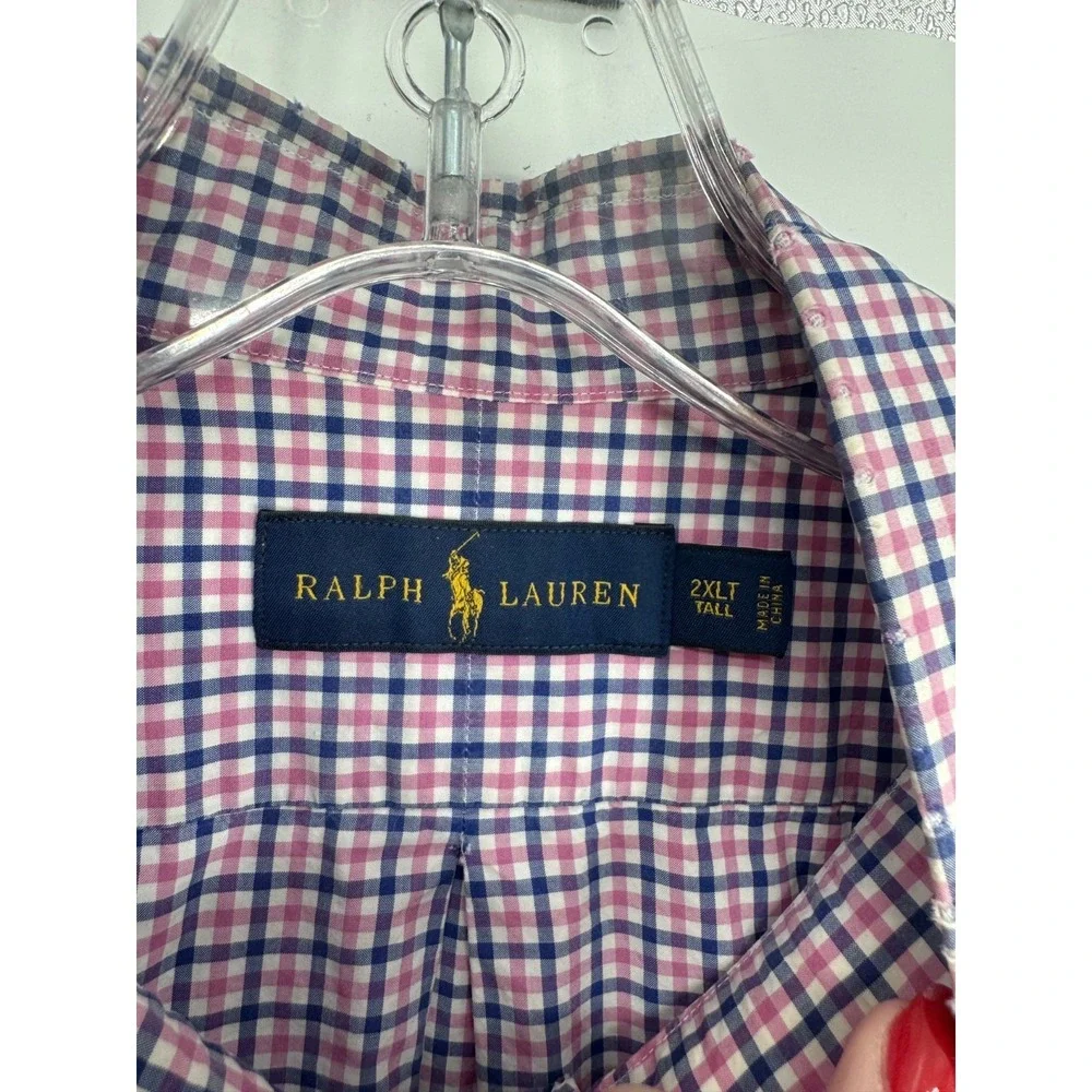 Polo Ralph Lauren Shirt Mens 2XL Tall 2XLT Gingham Check Long Sleeve Button-Down